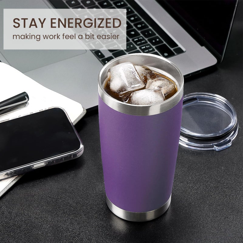 MEWAY 20oz Tumbler 8 Pack Double Wall Vacuum Insulated Travel Mug Bulk, Stainless Steel Tumblers with Lid and Straw, Durable Powder Coated Coffee Cups for Cold & Hot Drinks (Purple, 8) - Image 4